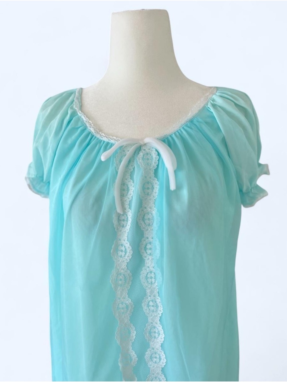 Vintage 1960s Aqua Lace Sheer Double Layer Nightgown Medium